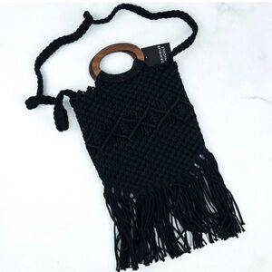 Danielle Nicole Black Macrame Handbag/Shoulder Bag